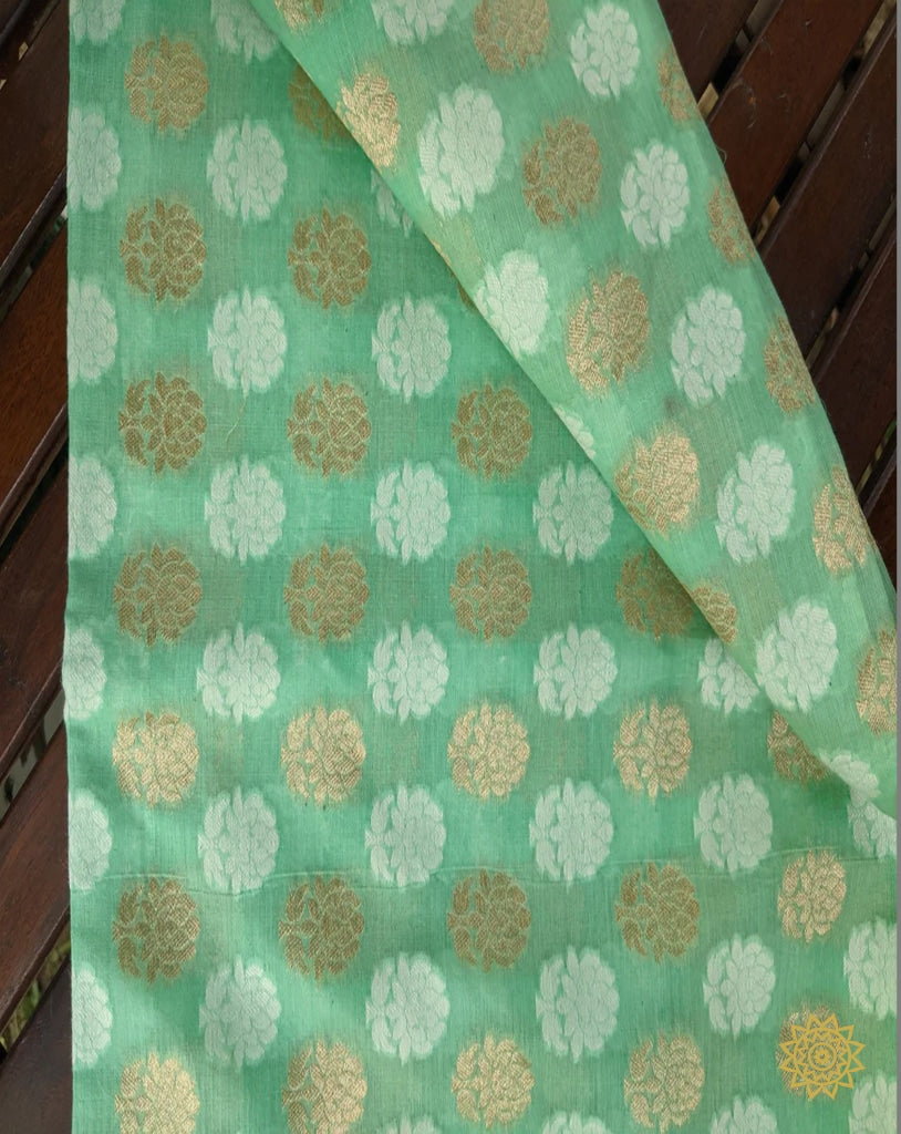 Handwoven Summer Cotton Fabric In Aqua Green 2.5 Mt. Yardages
