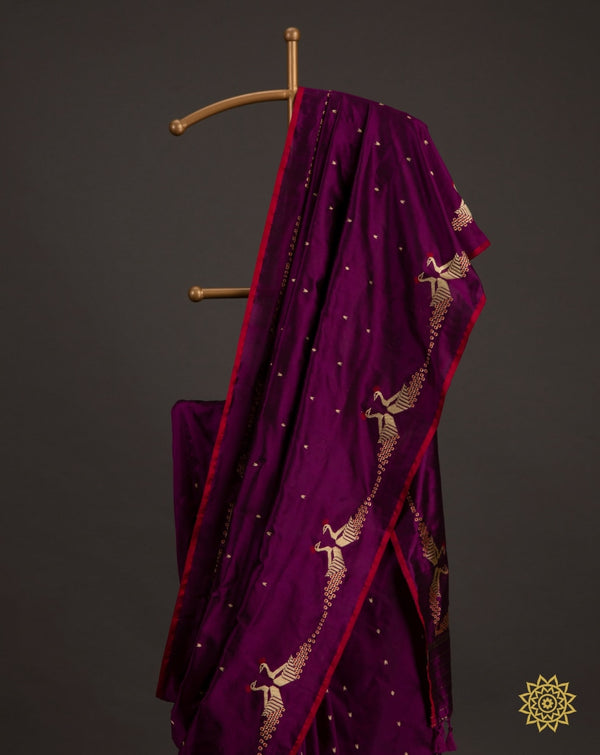 Katan Silk Handwoven Banaras Saree In Purple
