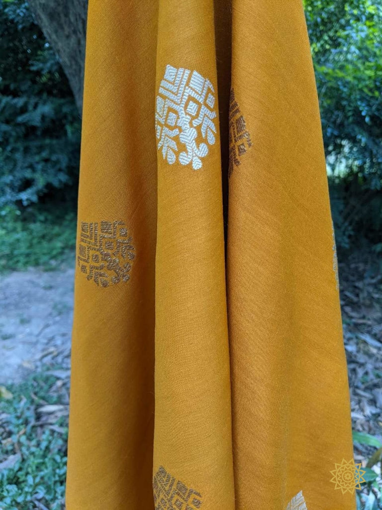 Pure Handwoven Tusser Georgette In Mustard Yardages