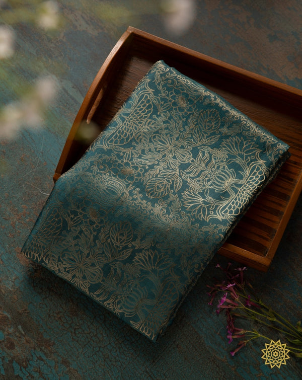 Teal Green Pure Handcrafted Banarasi Katan Silk Fabric In Georgette 2.5 Mt.