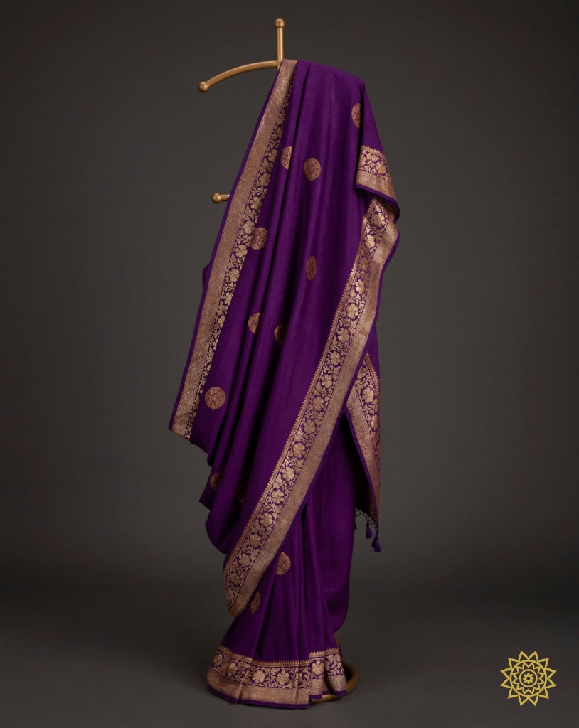 Tusser Georgette Handloom Banarasi Saree In Purple